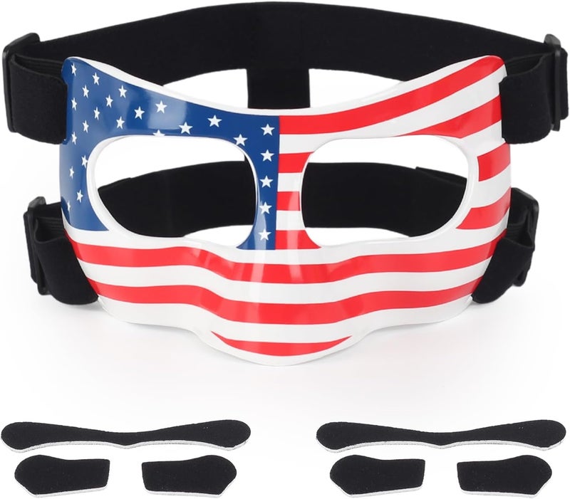 HIAARO حماية الأنف QK01US للأنف المكسور، أقنعة درع الوجه، قناع عين قابل للتعديل بعلم أمريكا، قناع نصف ماسك للاحتفالات، مناسب للبالغين والمراهقين، الرجال والنساء، لكرة القدم وكرة السلة - Image 1